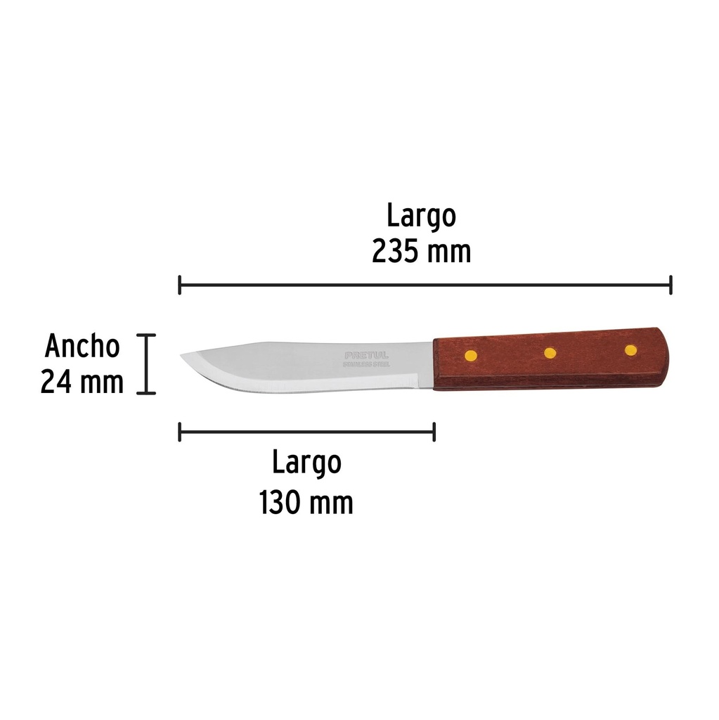 Cuchillo cebollero 5' mango de madera, Pretul