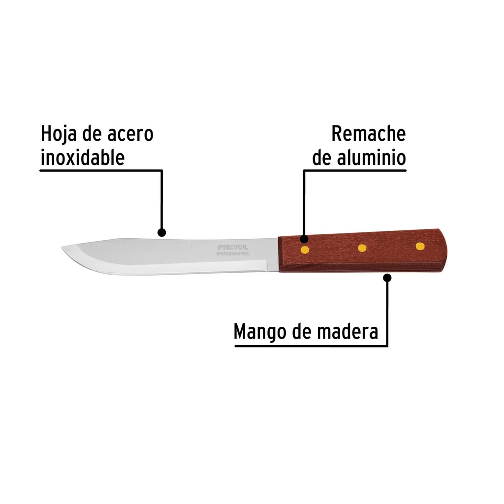 Cuchillo cebollero 6' mango de madera, Pretul