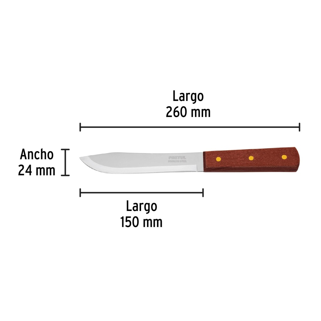 Cuchillo cebollero 6' mango de madera, Pretul