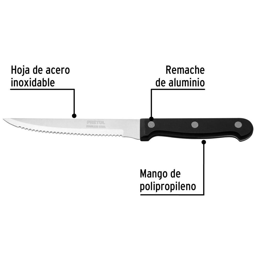 Cuchillo con sierra para asado 5' mango de plástico, Pretul