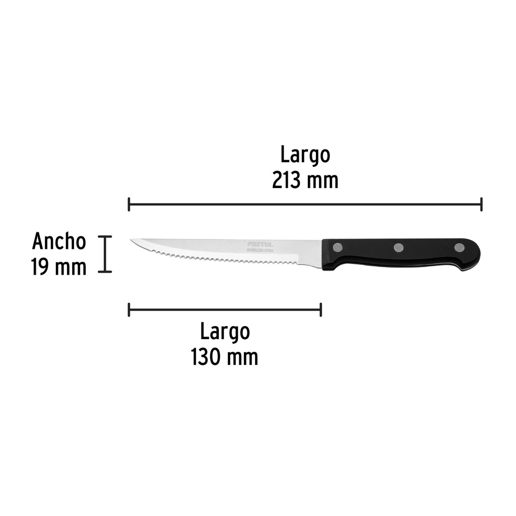 Cuchillo con sierra para asado 5' mango de plástico, Pretul