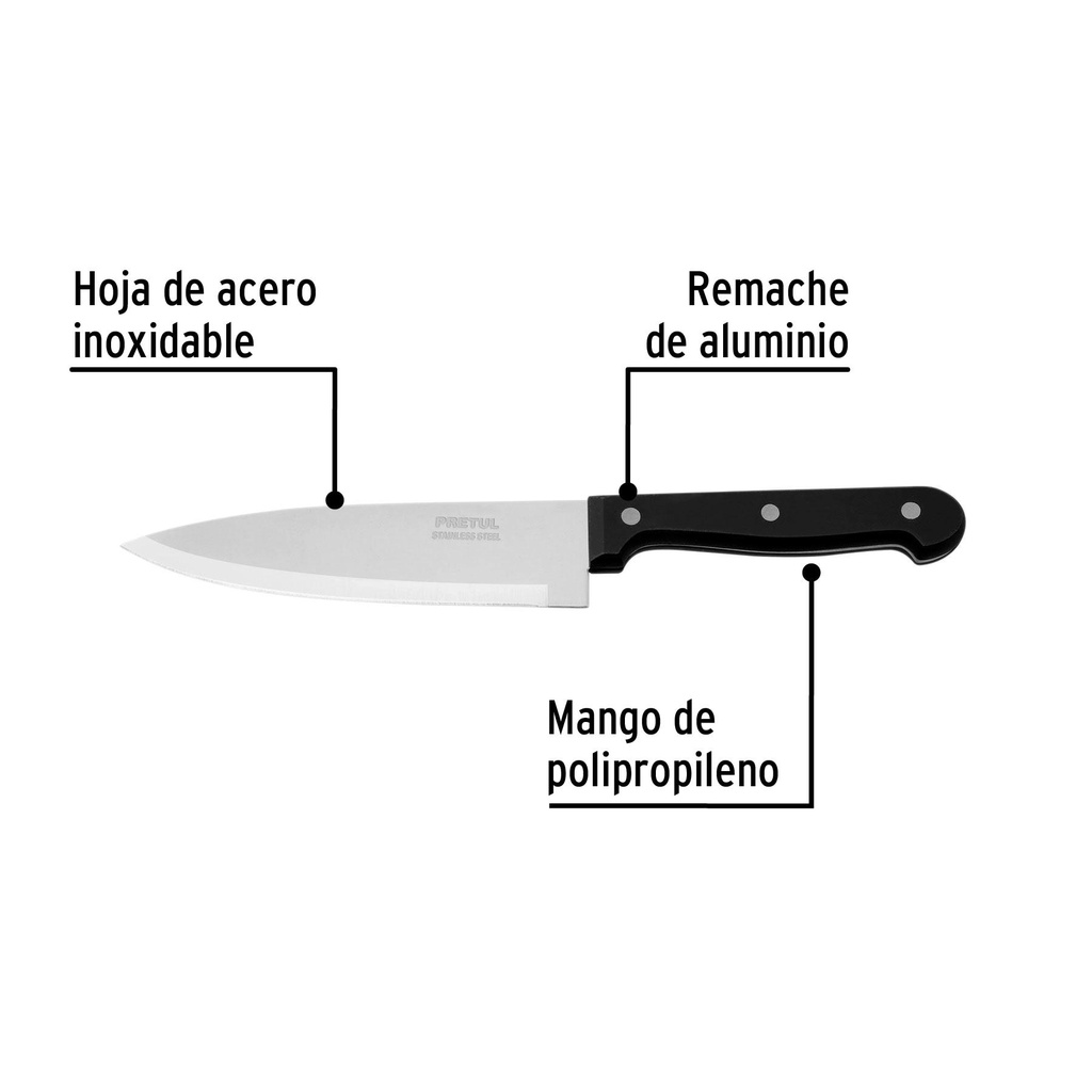 Cuchillo de chef 6' mango de plástico, Pretul