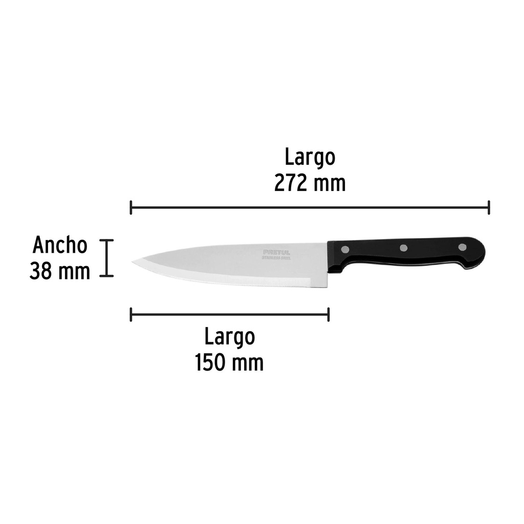 Cuchillo de chef 6' mango de plástico, Pretul