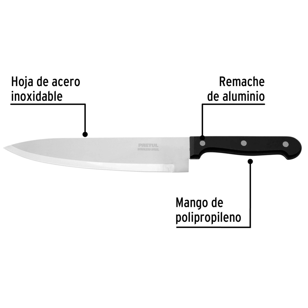 Cuchillo de chef 8' mango de plástico, Pretul