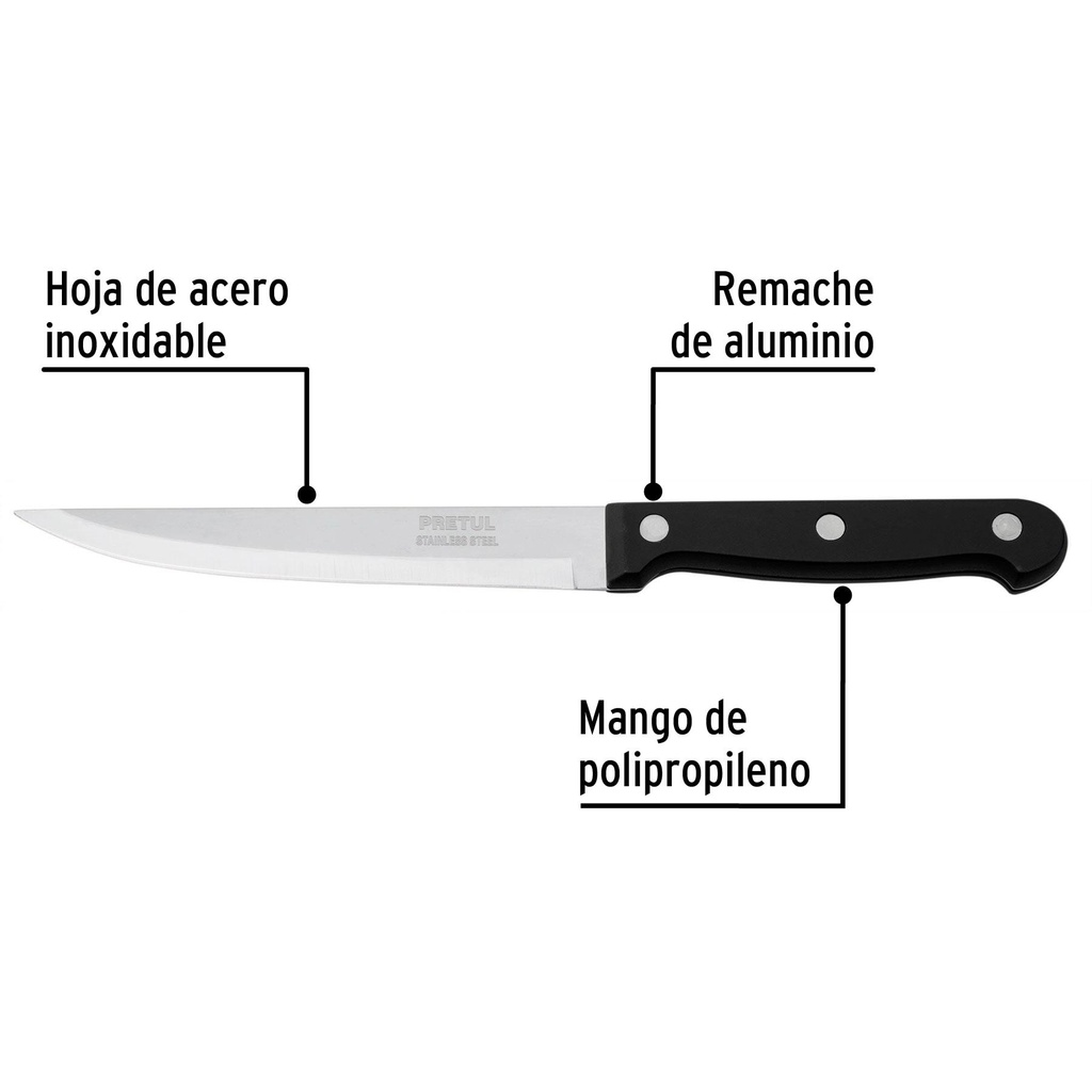 Cuchillo liso para asado 5' mango de plástico, Pretul