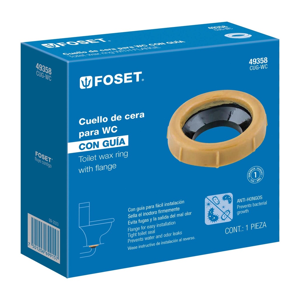 Cuello de cera con guía para WC, 170 g, Foset