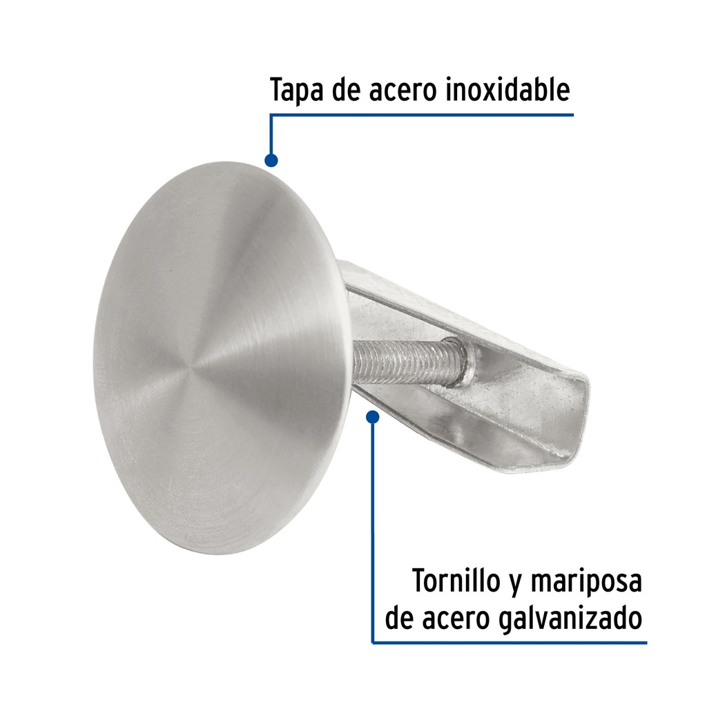 Cubretaladro satín de 1-3/4' de acero inox, diámetro 43 mm