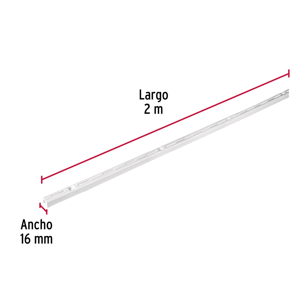 Cremallera sencilla blanca para ménsulas planas, 2m, Fiero