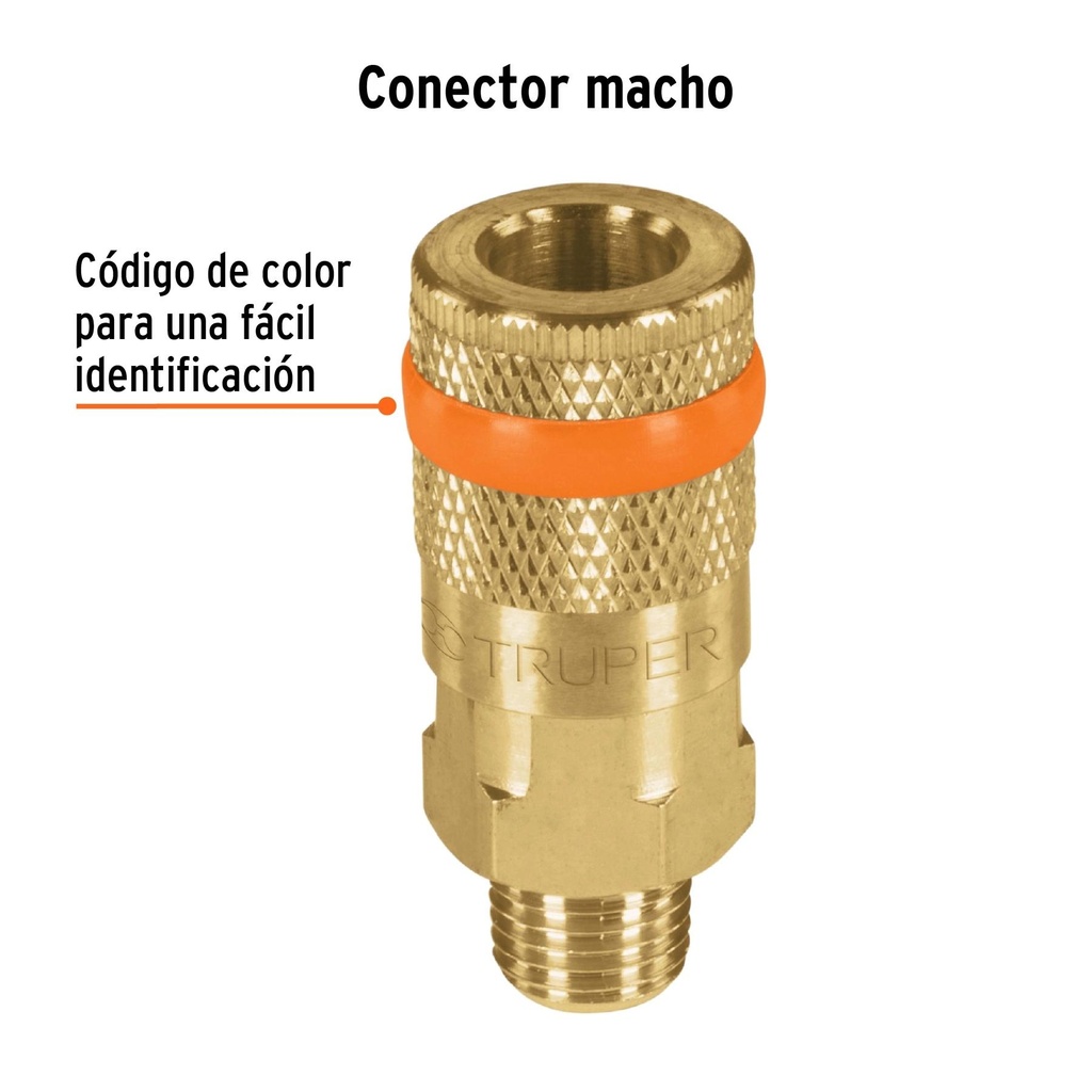 Cople de latón, cuerda 1/4 NPT, macho, Truper