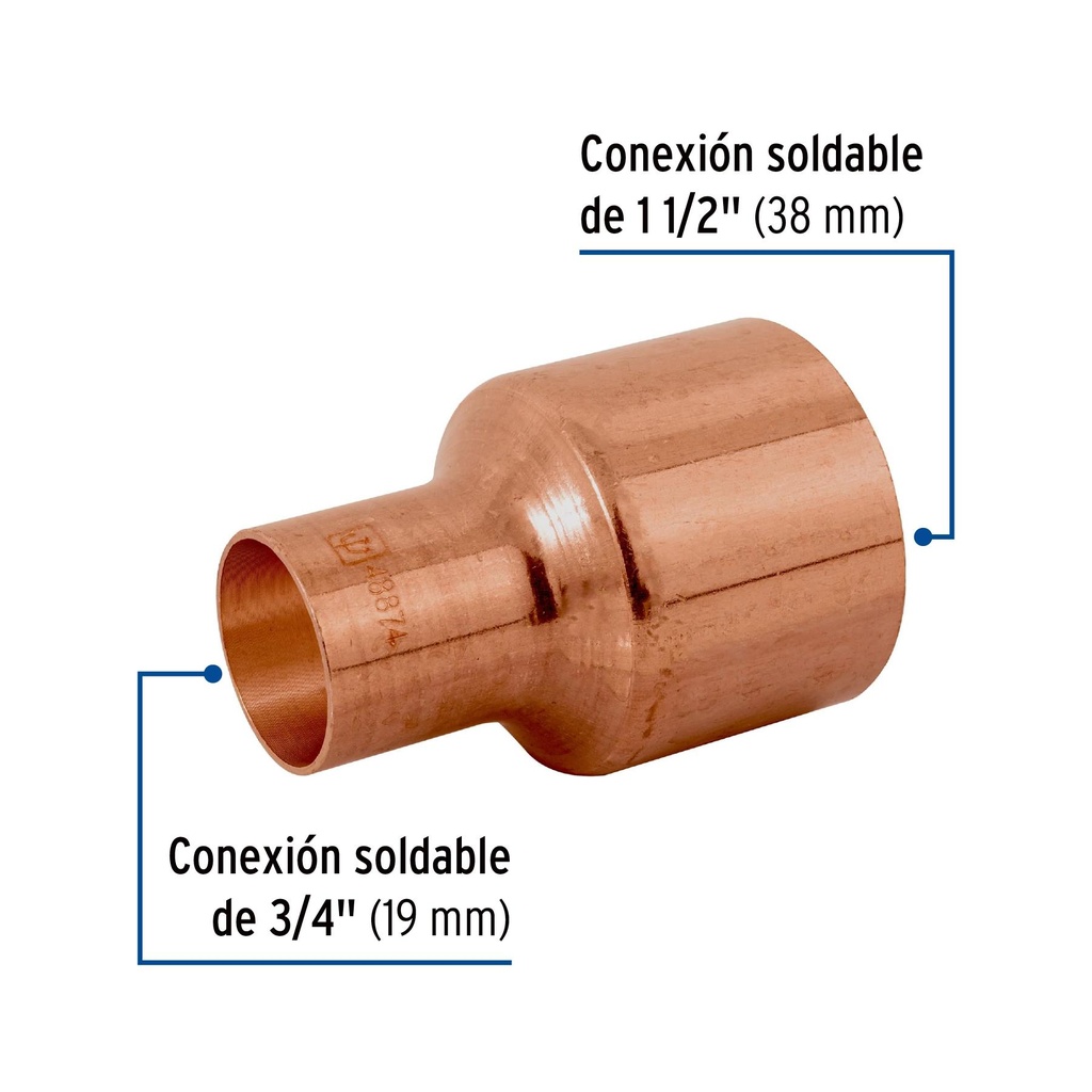 Cople reducción bushing cobre 1-1/2 x 3/4', Foset