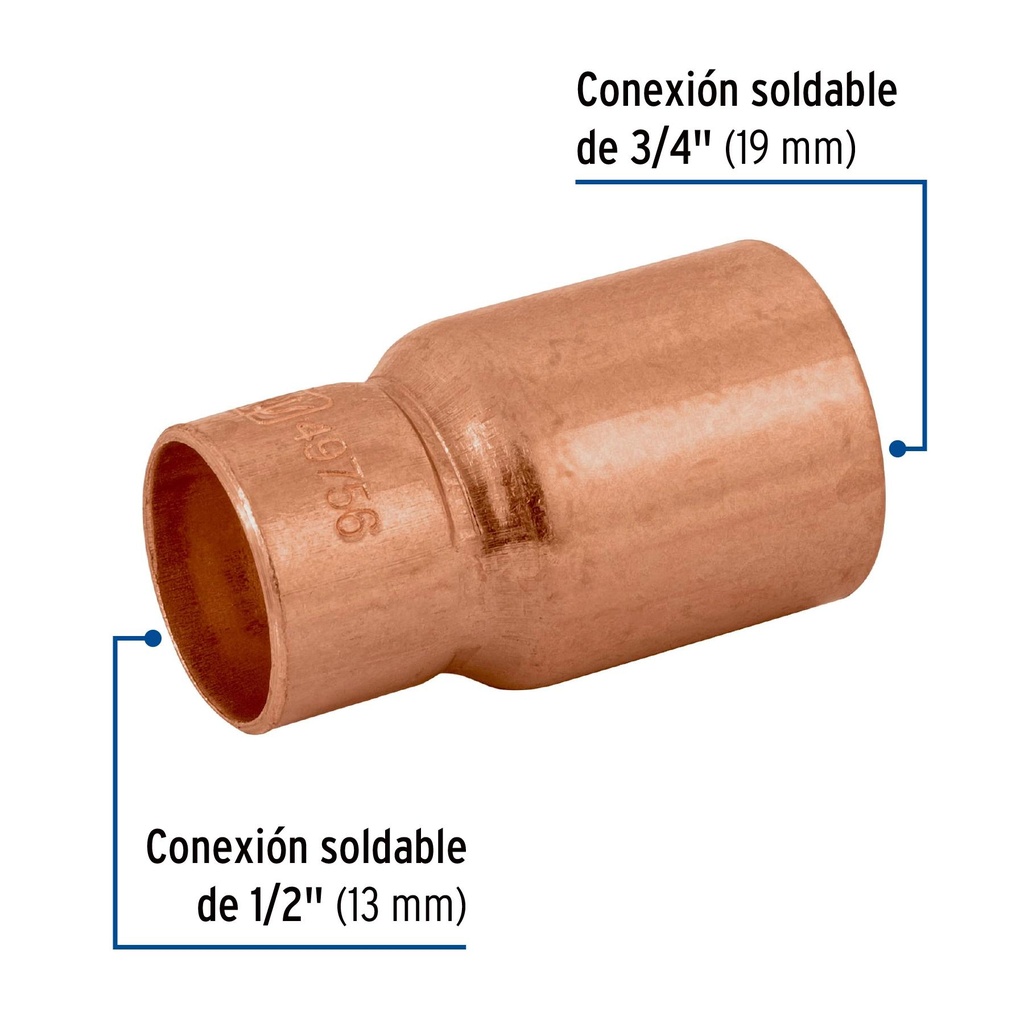 Cople reducción bushing cobre 3/4'x 1/2', Foset