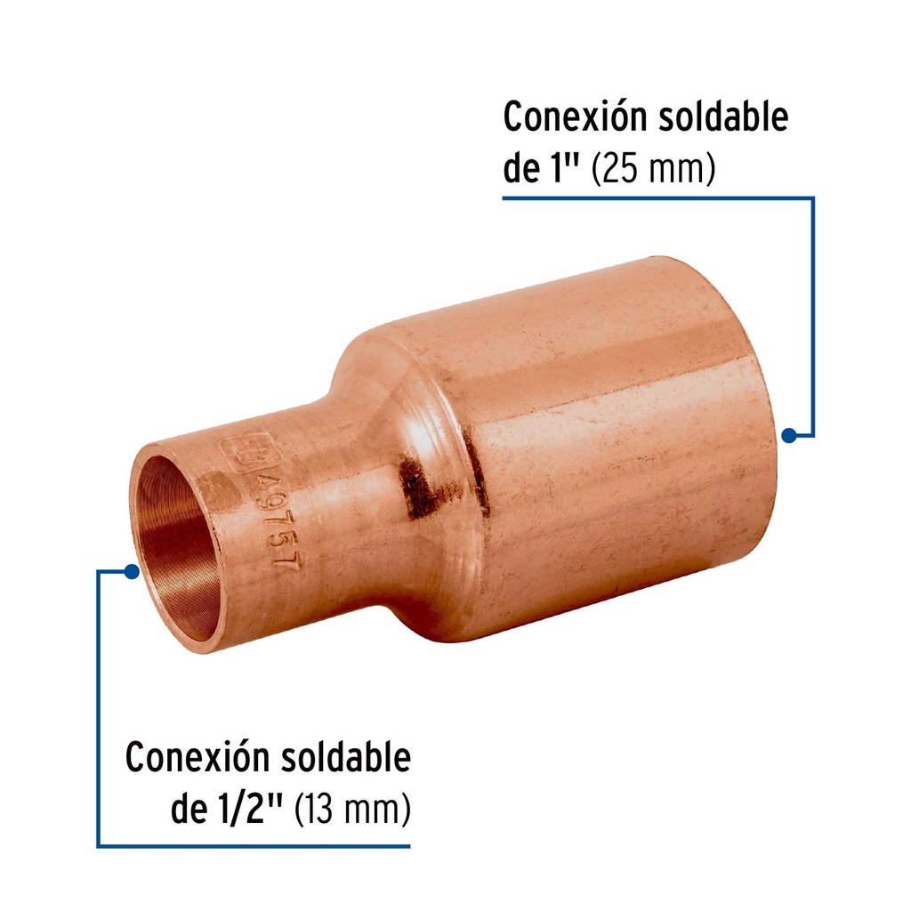 Cople reducción bushing cobre, 1'x 1/2', Foset