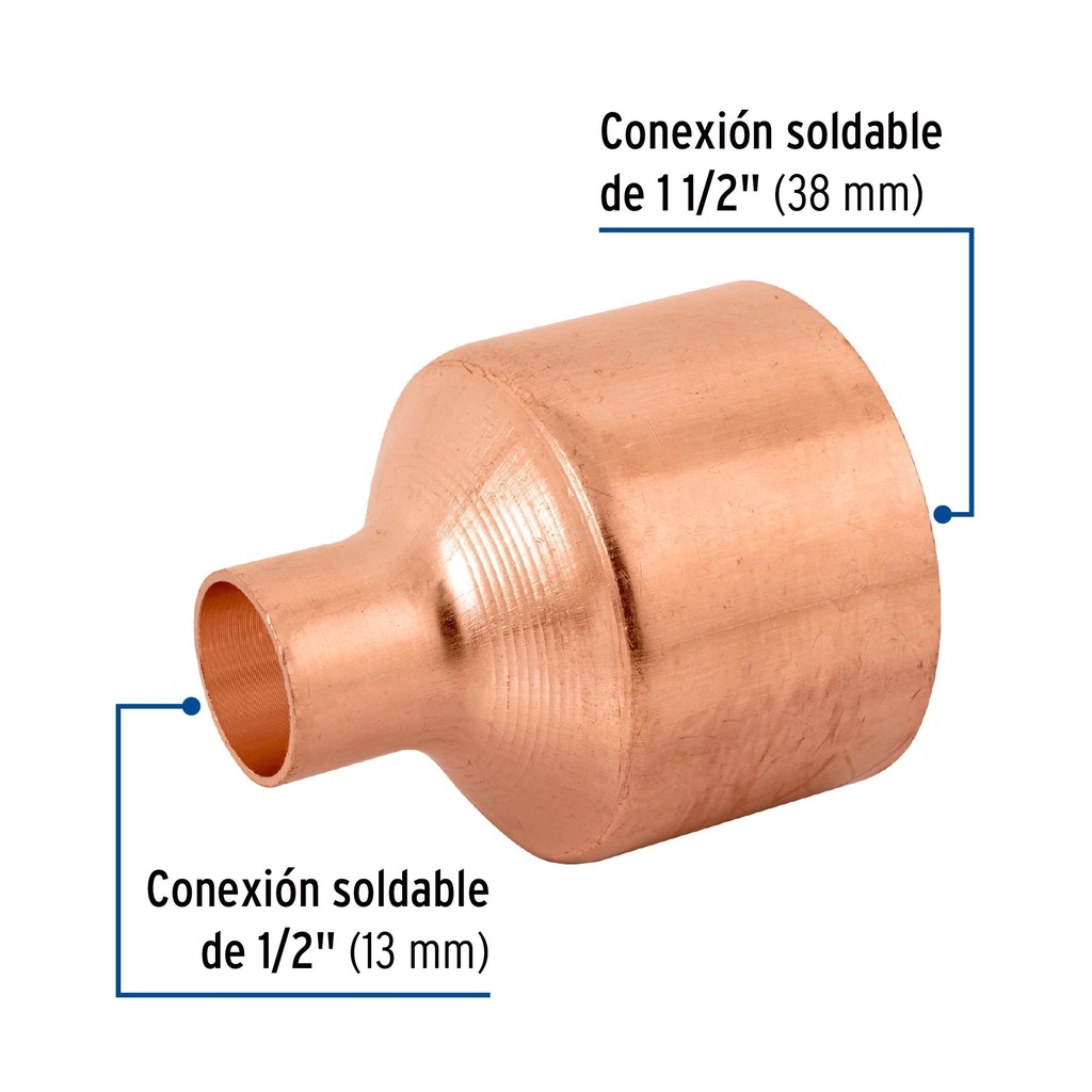 Cople reducción campana cobre 1-1/2' x1/2', Foset