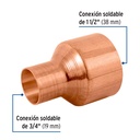 Cople reducción campana cobre 1-1/2' x3/4', Foset