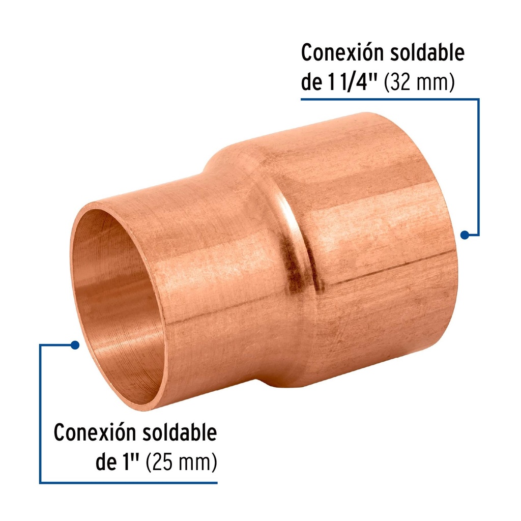 Cople reducción campana cobre 1-1/4' x 1', Foset