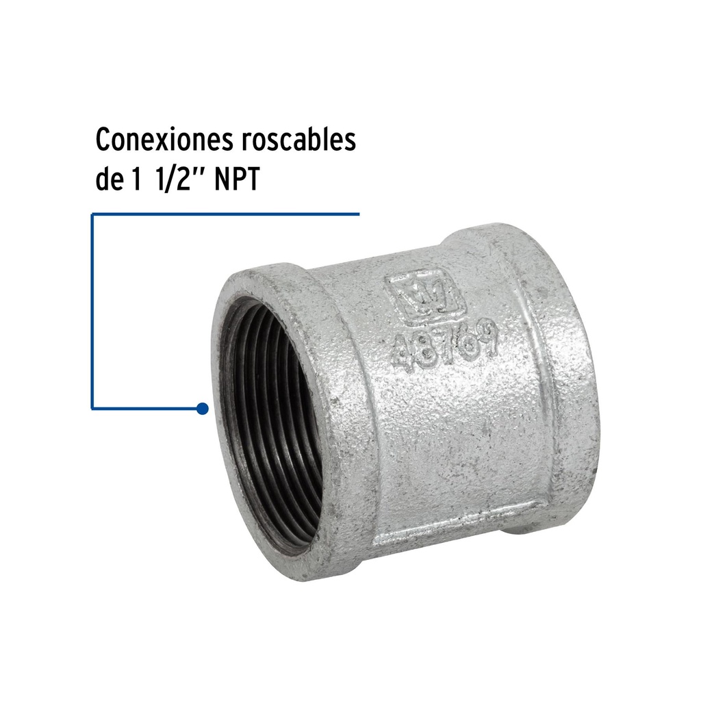 Cople reforzado de acero galvanizado de 1-1/2', Foset