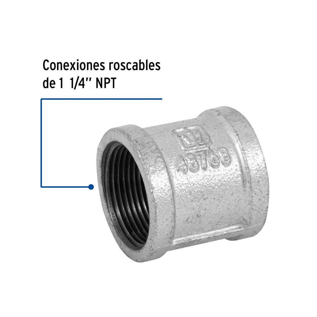 Cople reforzado de acero galvanizado de 1-1/4', Foset