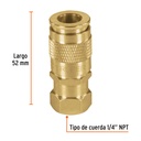 Cople rápido de latón, cuerda 1/4 NPT, Truper