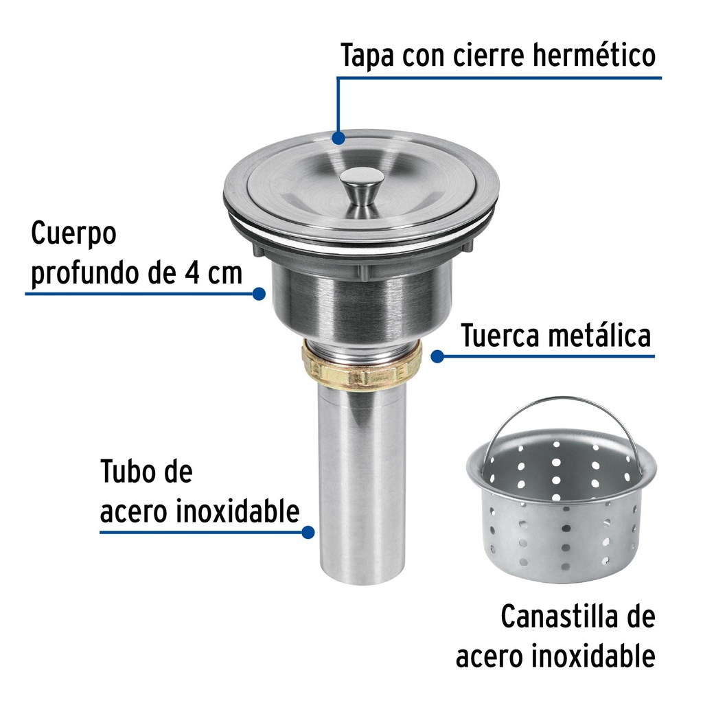 Contracanasta 3-1/2' de acero inoxidable con tapa, Foset