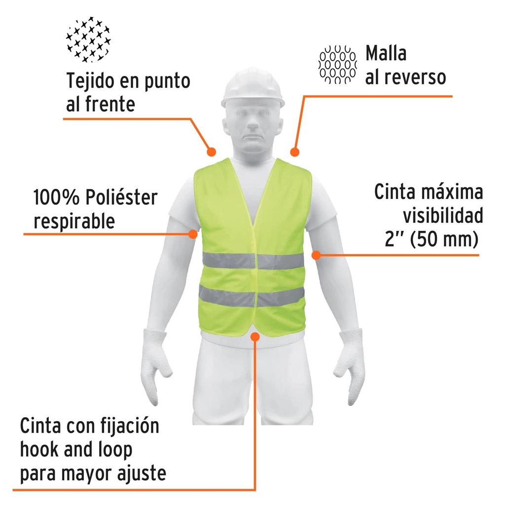 Chaleco de seguridad verde con cintas de alta visibilidad