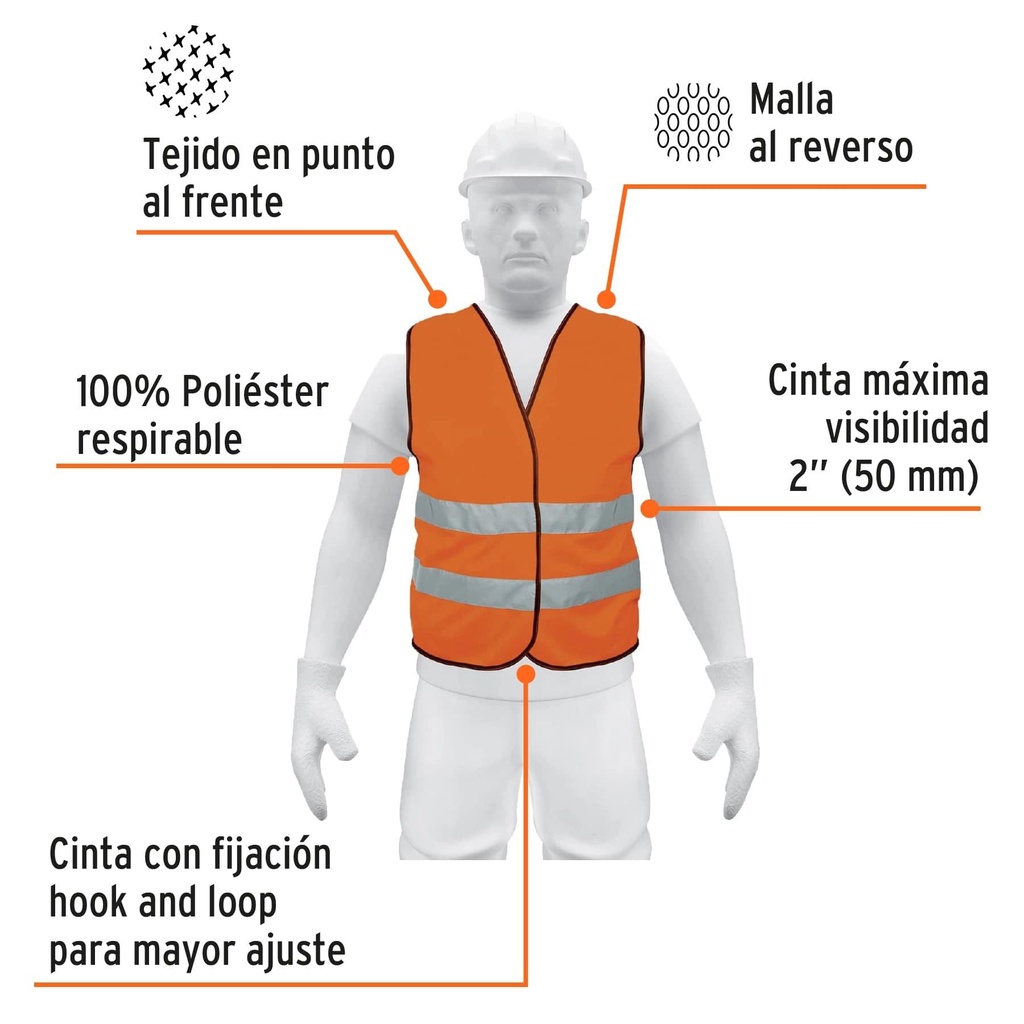 Chaleco de seguridad naranja con cintas de alta visibilidad