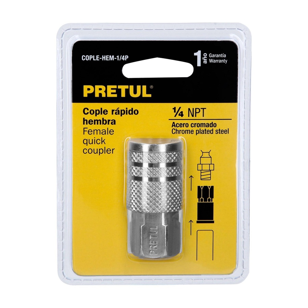 Cople acero, cuerda 1/4NPT, hembra, Pretul