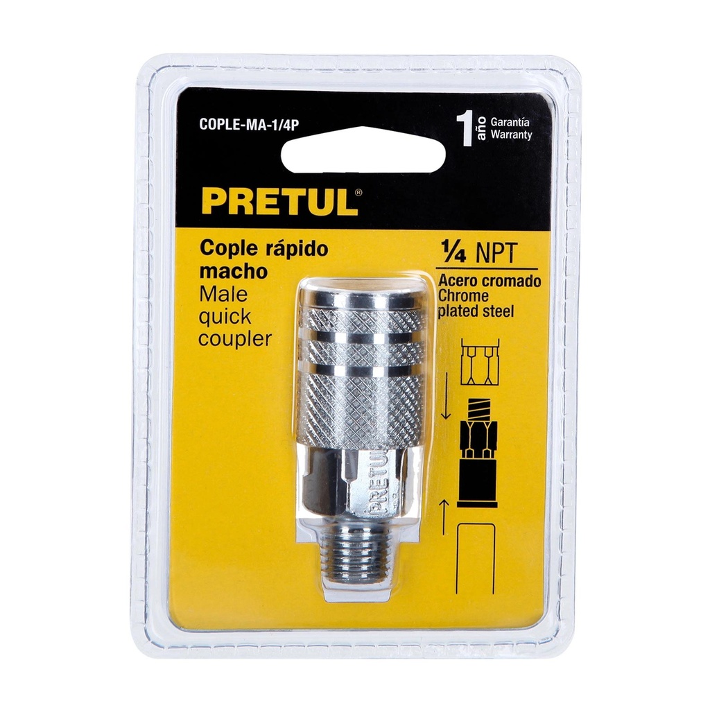 Cople acero, cuerda 1/4NPT, macho, Pretul