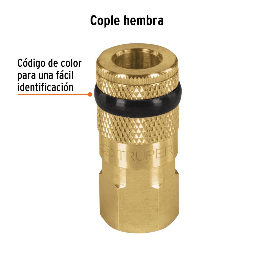 Cople de latón, cuerda 1/4 NPT, hembra, Truper