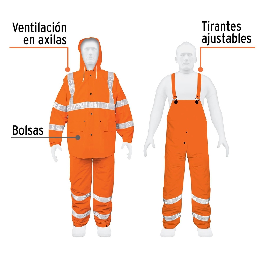 Conjunto impermeable doble capa naranja con reflejante, CH