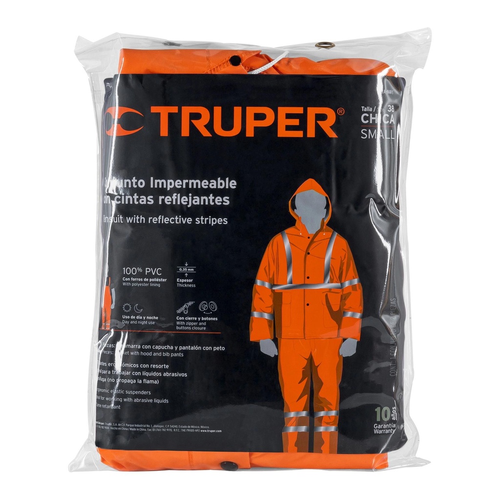 Conjunto impermeable doble capa naranja con reflejante, CH