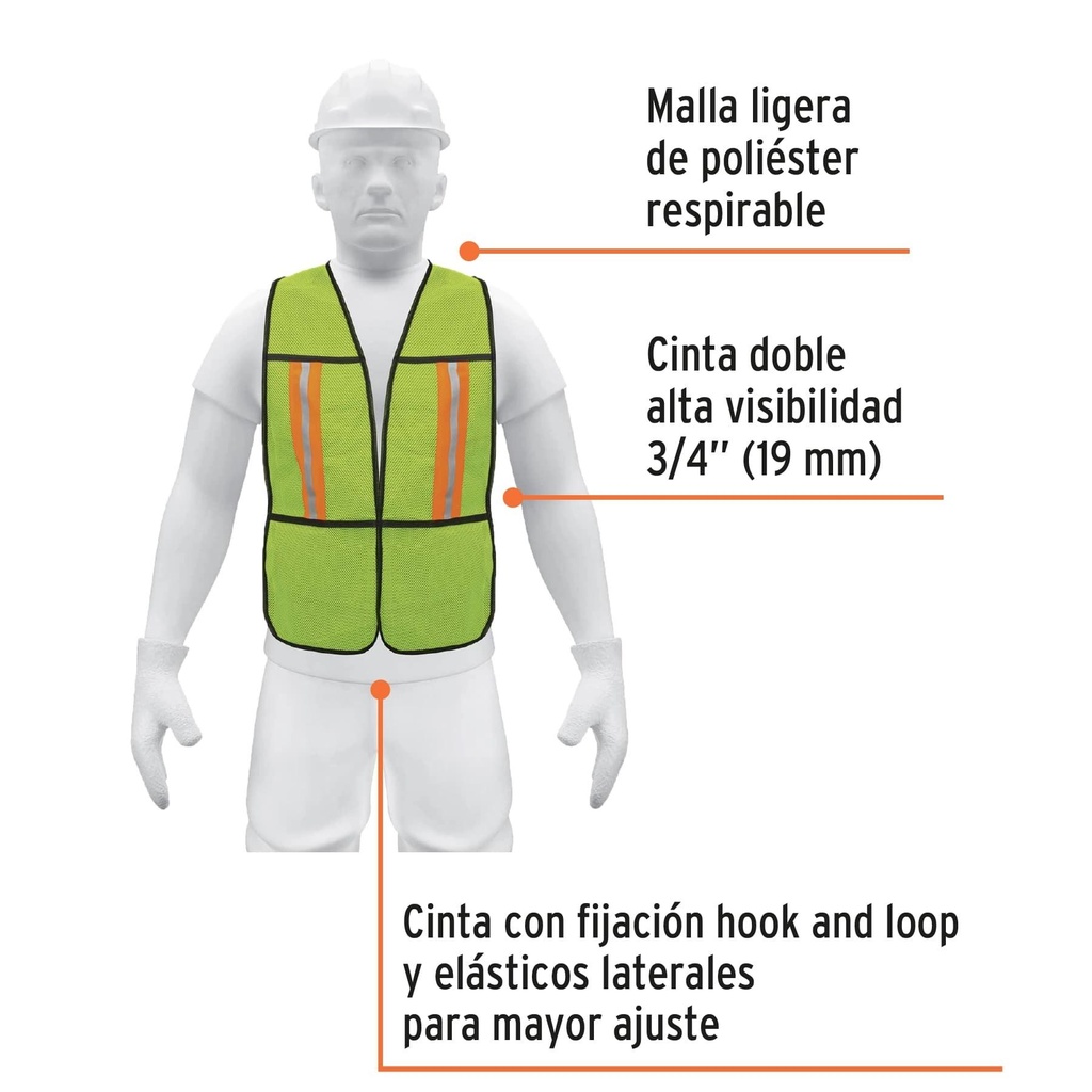 Chaleco de seguridad con cintas reflejantes, verde, Pretul