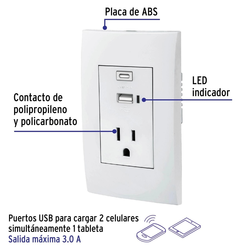 Contacto 2polos + tierra con 2 puertos USB, Oslo, blanco