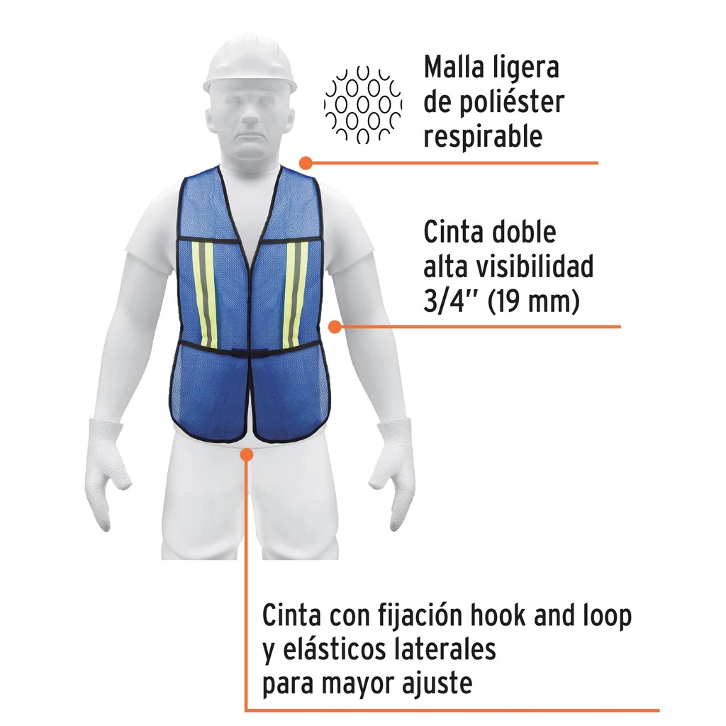 Chaleco de seguridad con cintas reflejantes, azul, Pretul