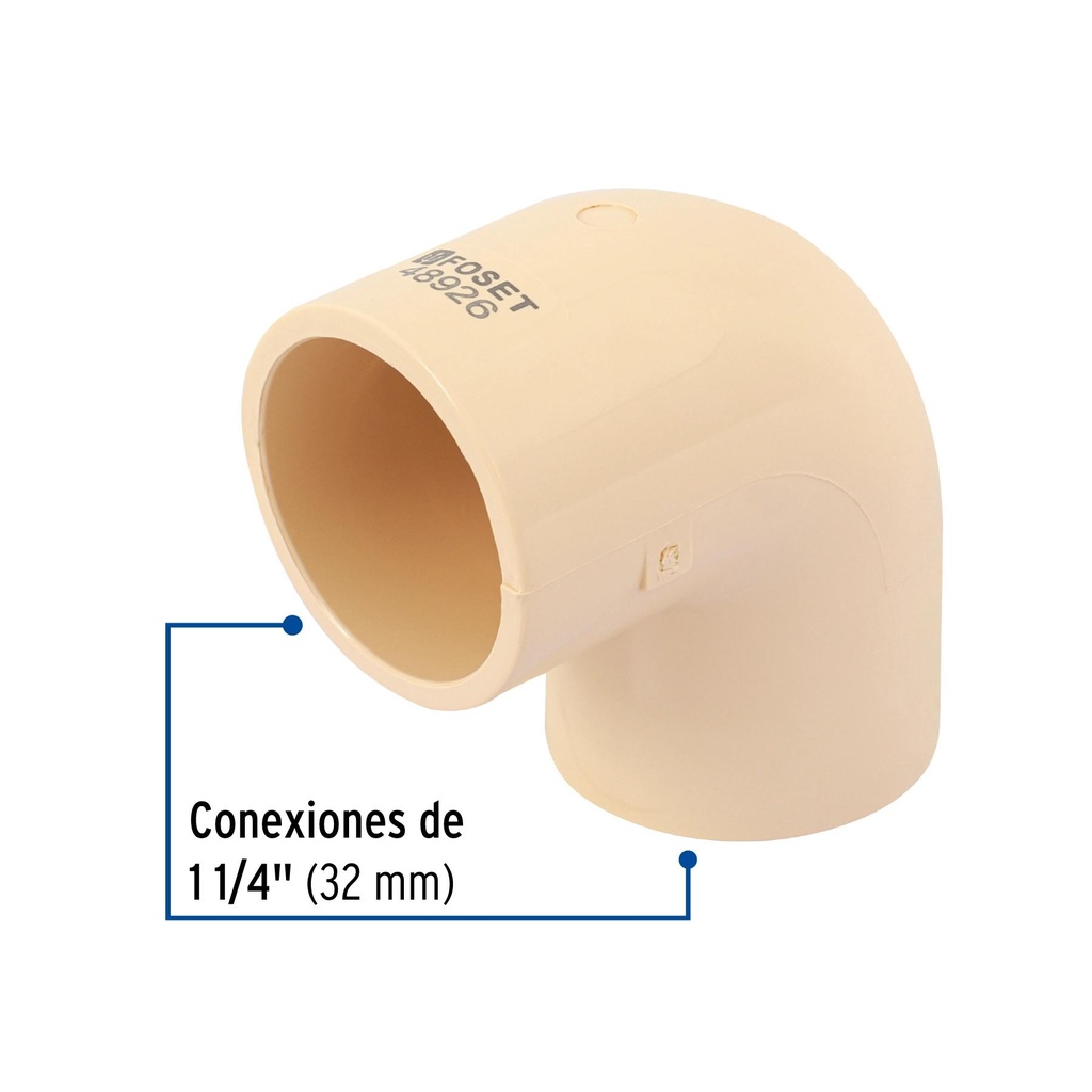 Codo 90° de CPVC de 1-1/4', Foset