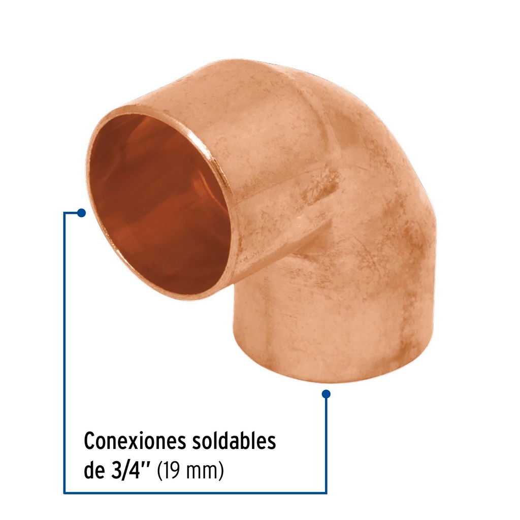 Codo 90° de cobre de 3/4', Foset