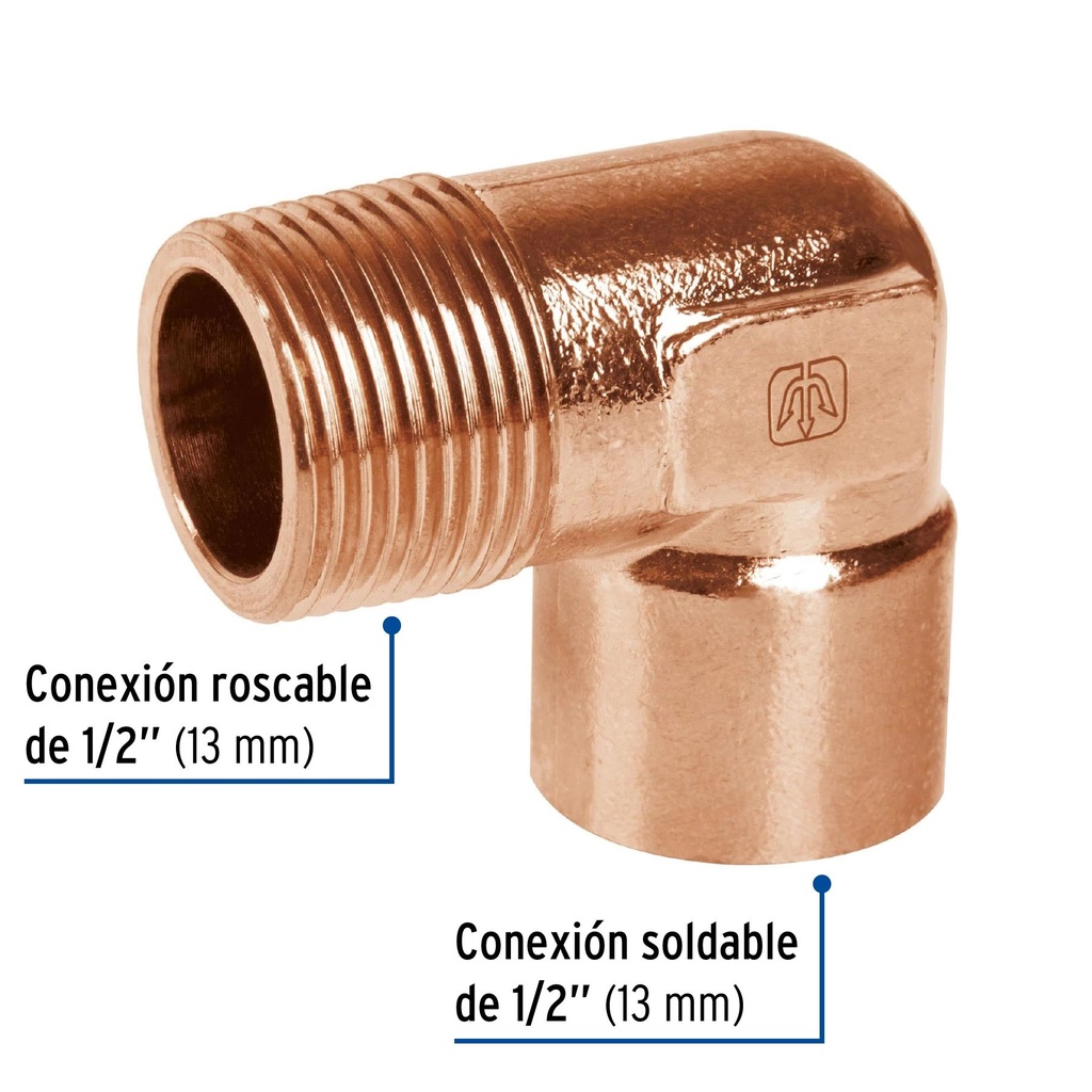 Codo 90° de cobre, rosca exterior 1/2', Foset