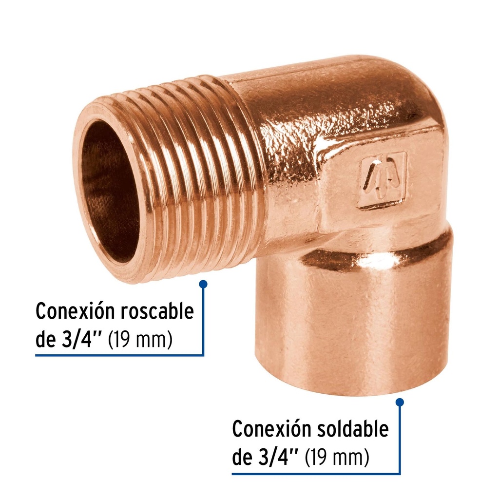 Codo 90° de cobre, rosca exterior 3/4', Foset