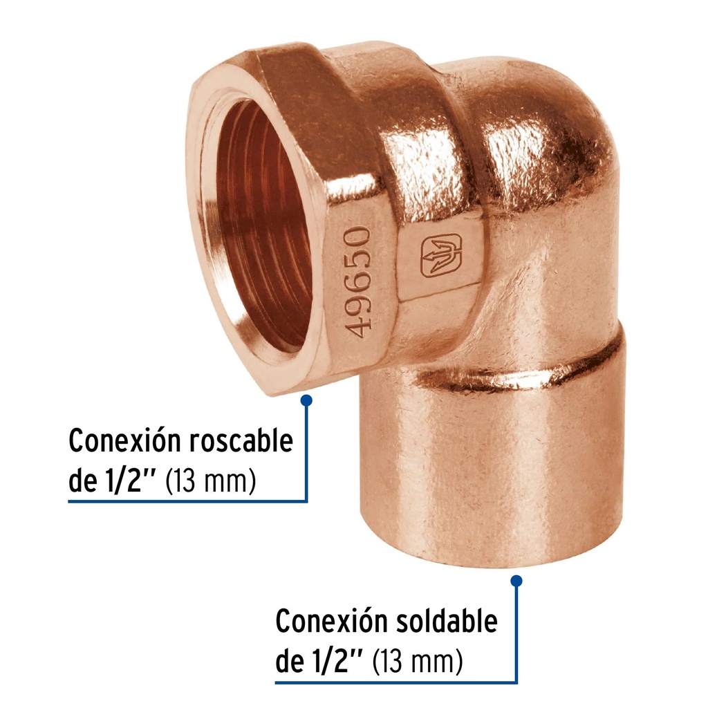 Codo 90° de cobre, rosca interior 1/2', Foset