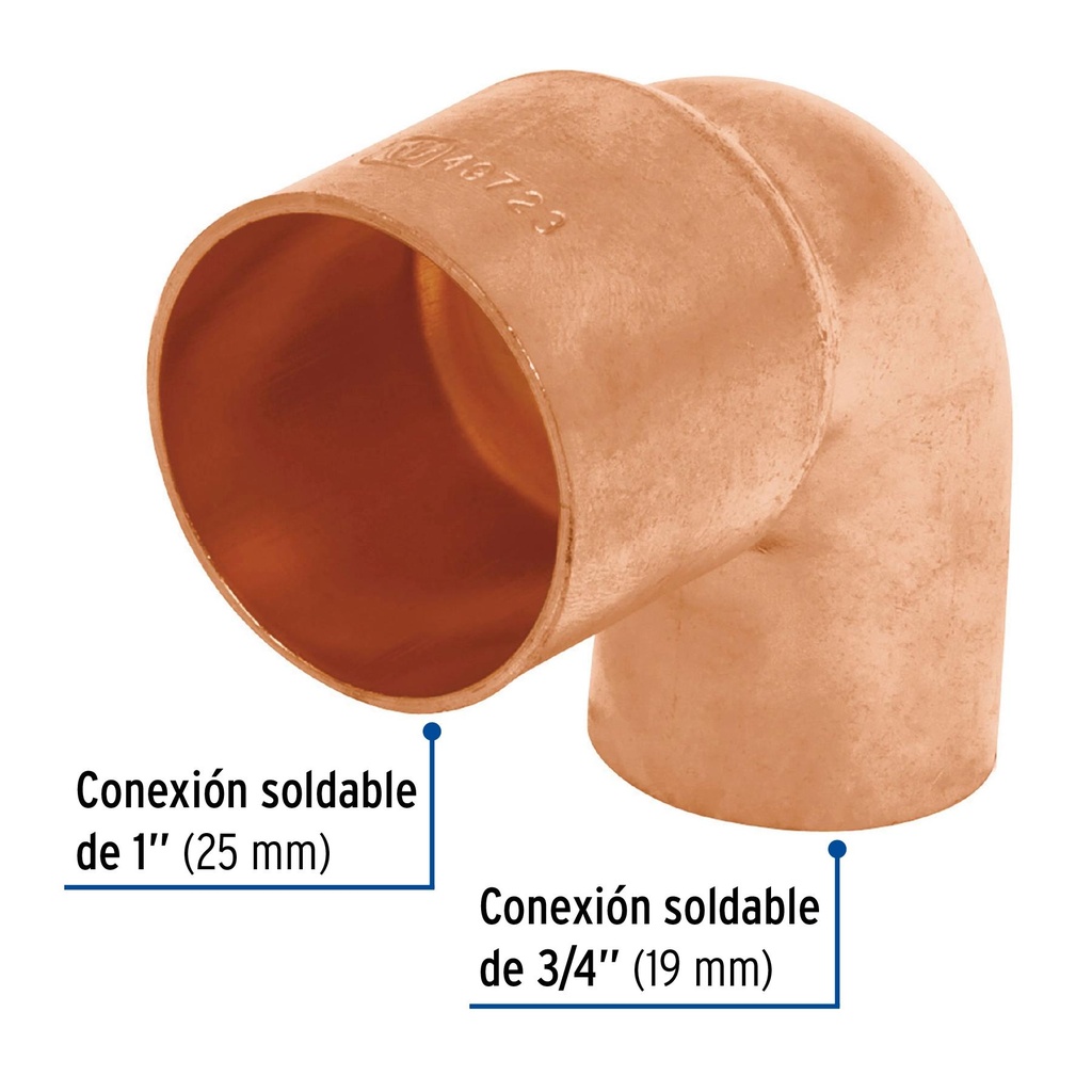 Codo 90° reducción de cobre de 1' x 3/4', Foset