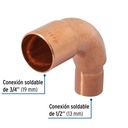 Codo 90° reducción de cobre de 3/4' x 1/2', Foset