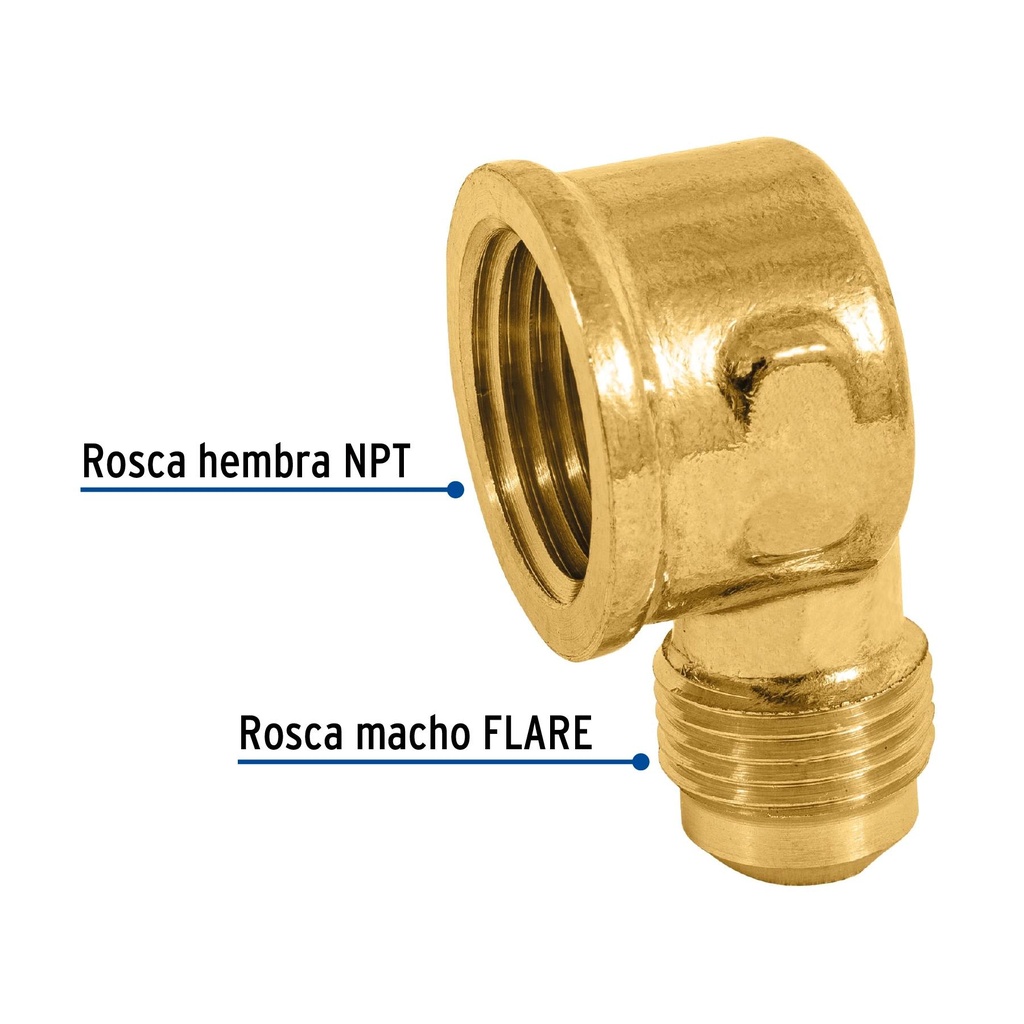 Codo para estufa a 90° de latón de 3/8 x 1/2', Foset