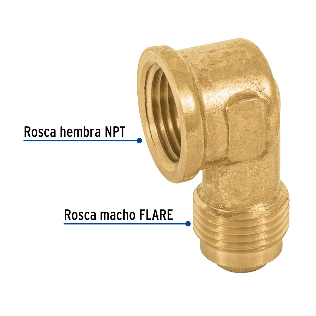 Codo para estufa a 90° de latón de 3/8 x 3/8', Foset