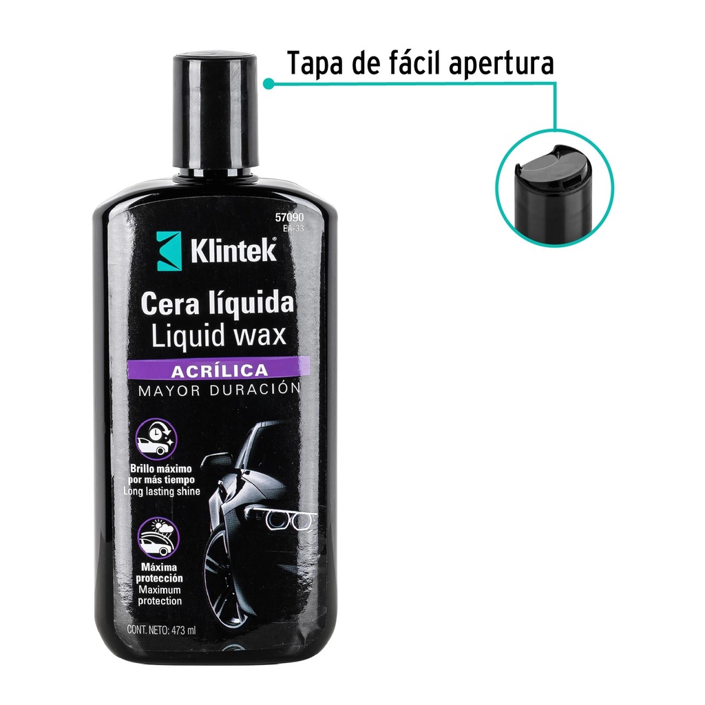 Cera líquida acrílica para auto, 473 ml, Klintek