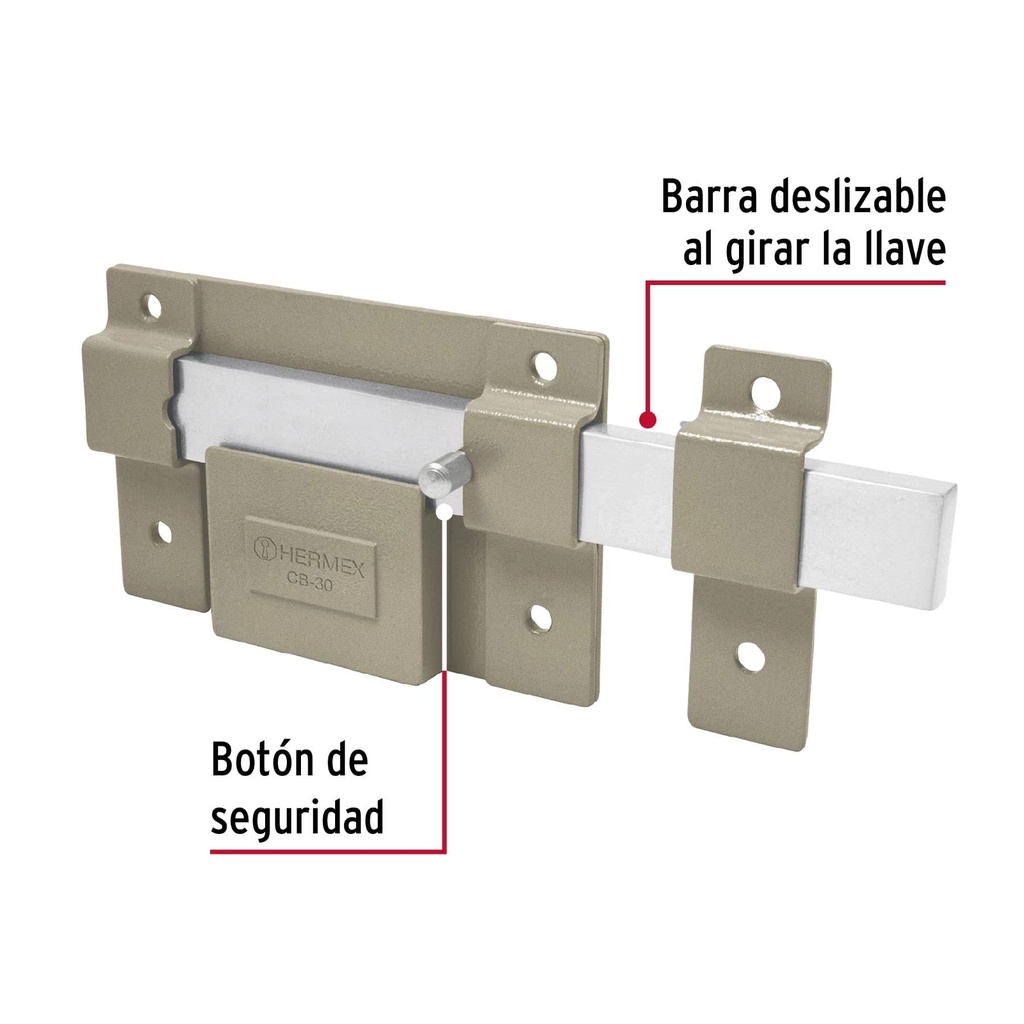 Cerradura de barra fija, cilindro exterior, Hermex