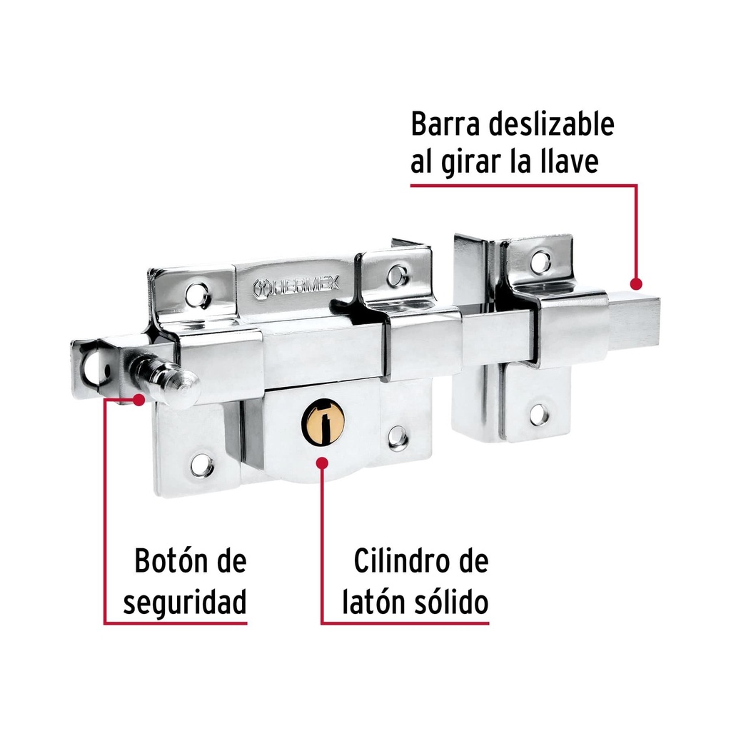 Cerradura de barra fija, derecha, blíster, Hermex