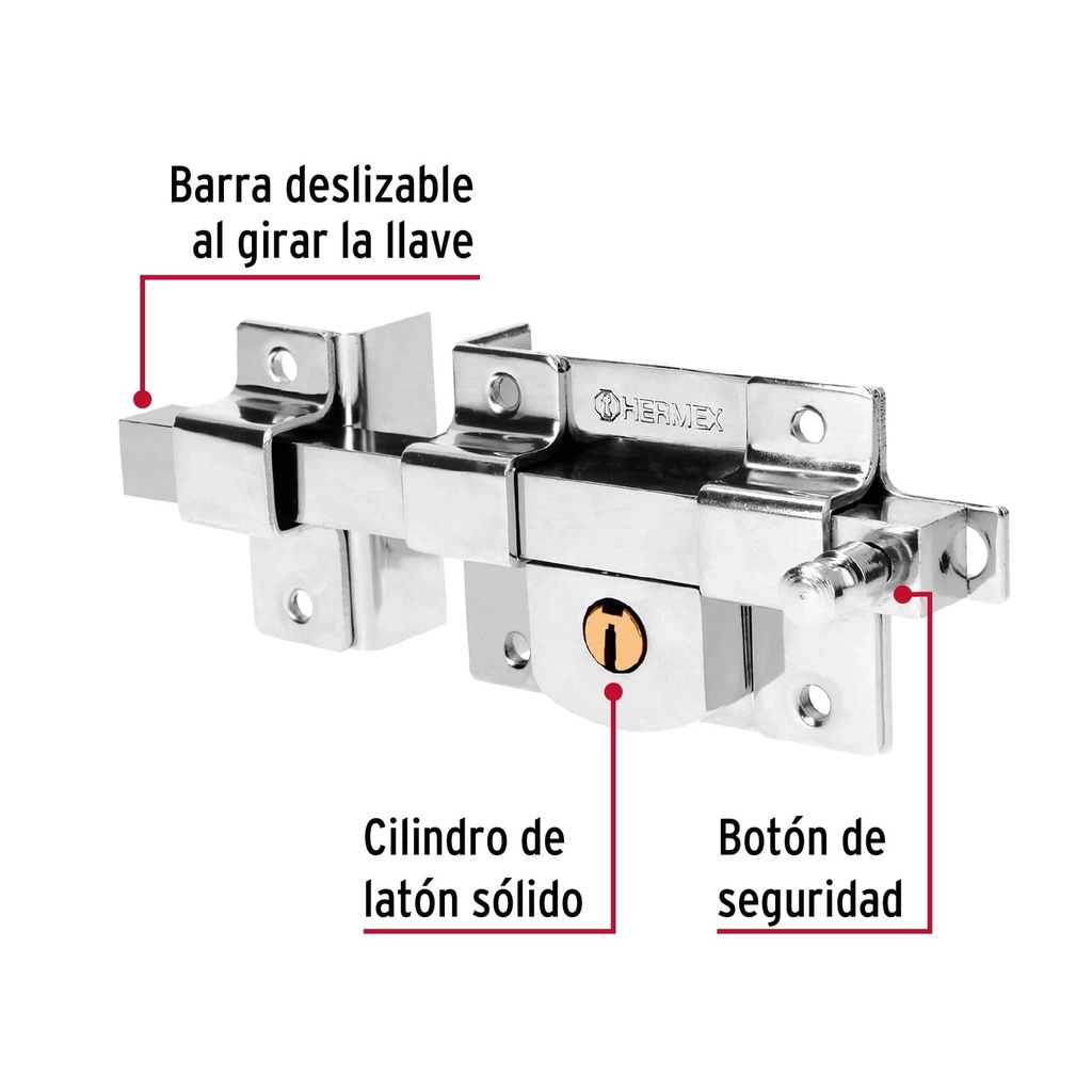 Cerradura de barra fija, izquierda, blíster, Hermex