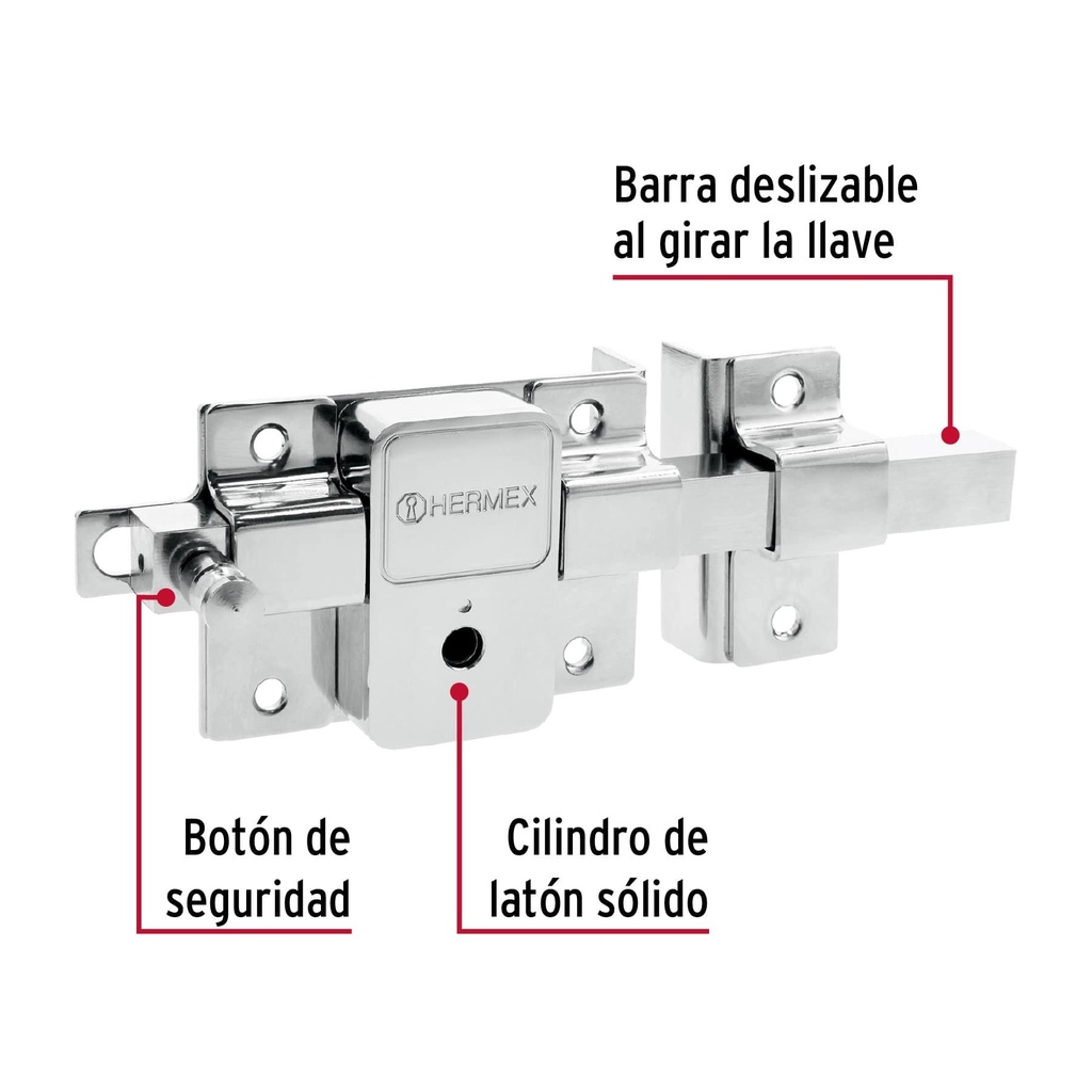 Cerradura de barra fija, llave tetra, derecha, Hermex