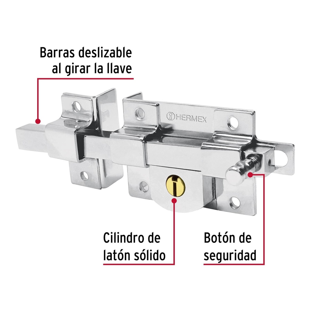 Cerradura de barra libre, izquierda, Hermex