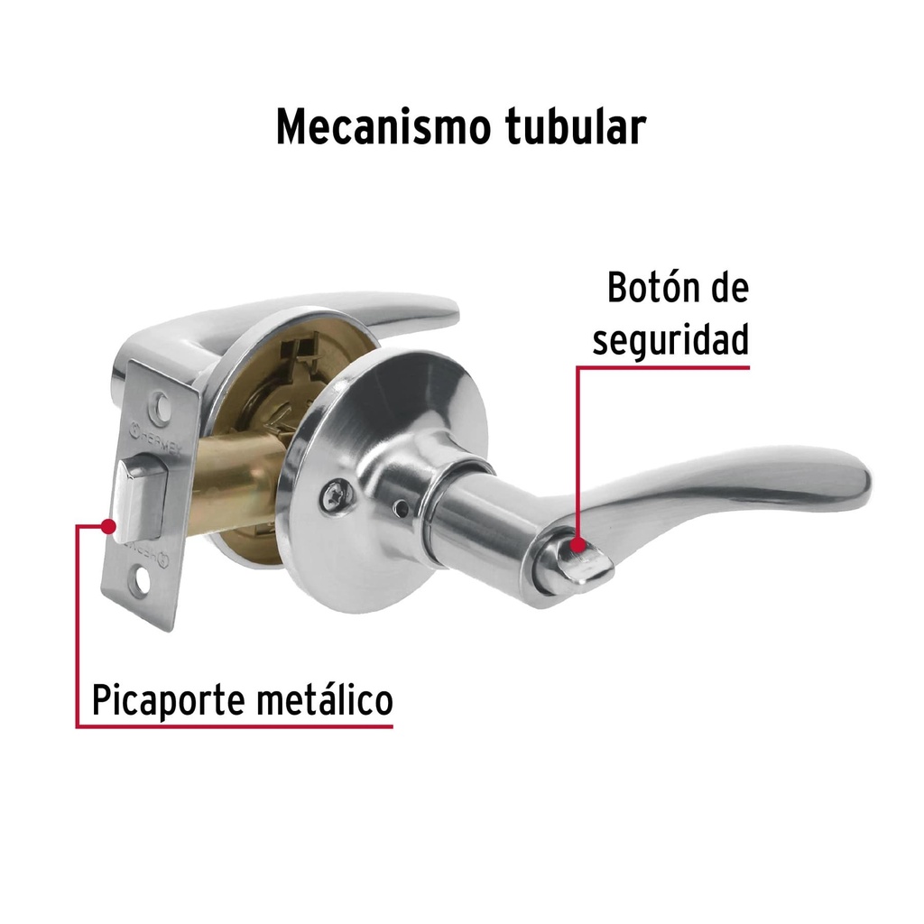 Cerradura manija baño cromo mate, cil metálico, Hermex Basic