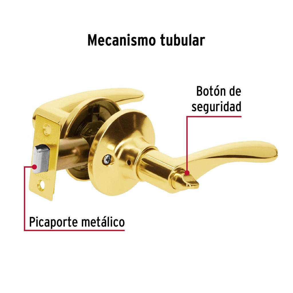 Cerradura manija baño latón brillante, cil metálico, Basic